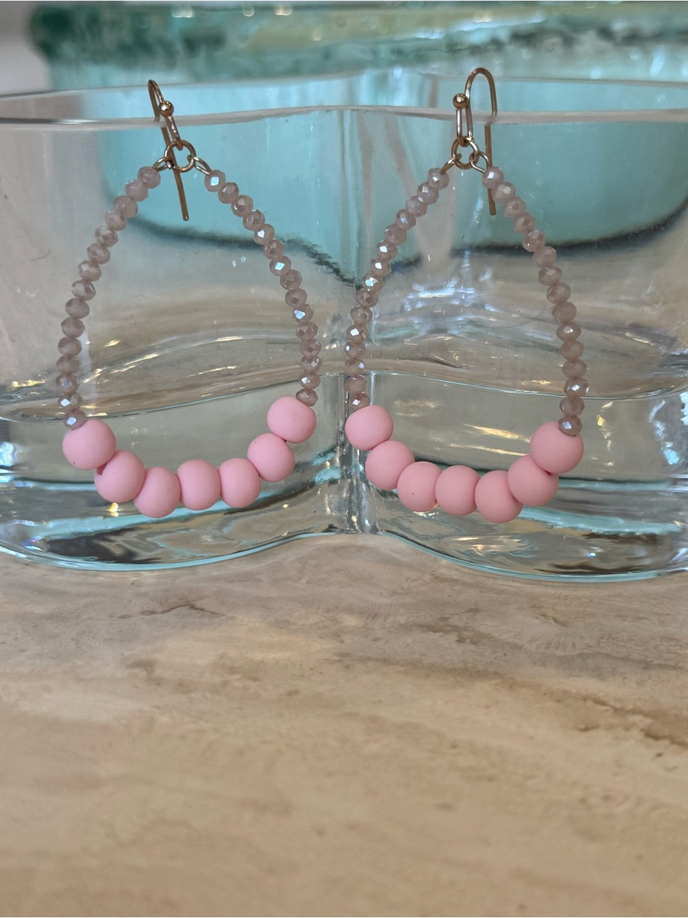 Pink Beaded Teardrop Earrings